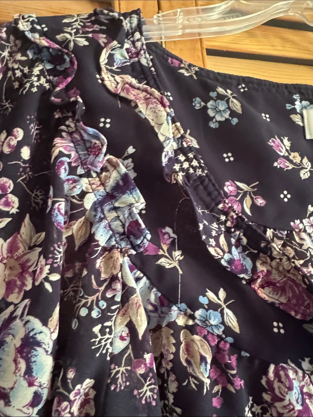 LOFT Navy Floral Puff-Sleeve Peasant Blouse
